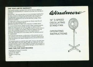 Windmere Oscillating Stand Fan Operating Instructions