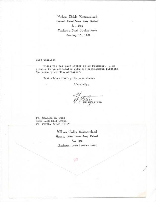 William Childs Westmoreland Signature, Personal Envelope ...