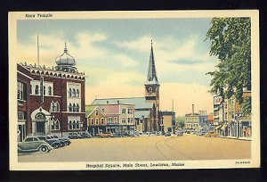 Lewiston, Maine/ME Postcard, Kora Temple, Hospital Square, Main Street