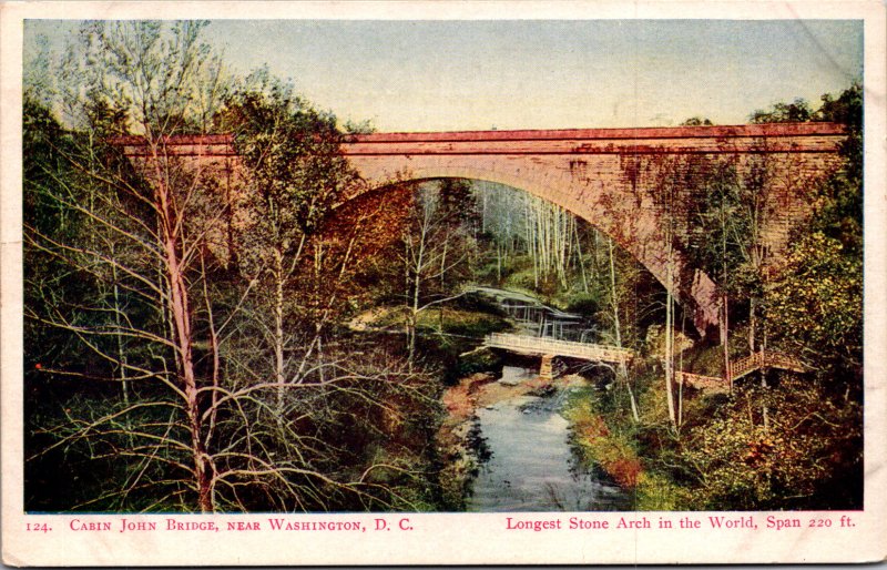 Cabin John Bridge near Washington DC longest stone arch c1900 undivided back