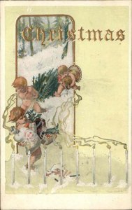 Christmas Fantasy Cherubs Little Angels with Feast c1910 Vintage Postcard