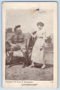 US Army Soldier Romance Postcard Attention c1910's Unposted Antique