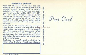 Advertising Postcard, AL, Tuscaloosa, Alabama, Phifer Wire, Sunscreen Quik-Tak