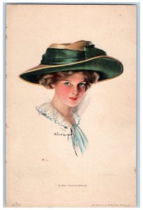 1914 Pretty Woman Curly Hair Big Hat Miss Innocence South Africa Posted Postcard