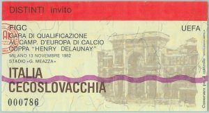 68522 -  BIGLIETTO PARTITA CALCIO 1982 : ITALY /  Czechoslovakia Camp. Europeo