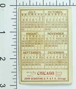 1880's John Sebastian G.P. & T.A Chicago Elevated System RR Calendar Card P63