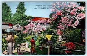 SAN FRANCISCO, CA ~ Golden Gate Park JAPANESE TEA GARDEN  c1940s Linen Postcard