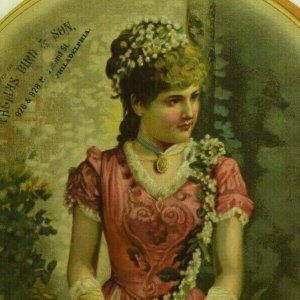 1880's Die-Cut Tambourine Thomas Bird & Son Lovely Lady Pink Dress Fab! 7R