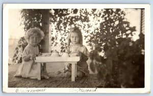 1916 Children Tea Time House Porch Angleton Texas TX RPPC Photo Antique Postcard