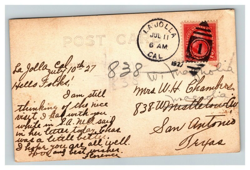 Vintage 1920's RPPC Postcard Casa de Manana La Jolla California Rare Stamp