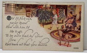Christmas Children Playing Pull Horse Doll Sailboat 1921 Postcard D6