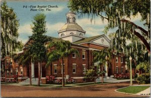 Vtg 1940s First Baptist Church Plant City Florida FL Unused Linen Postcard