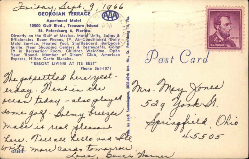 St Petersburg Florida FL Motel 1950s-60s Postcard