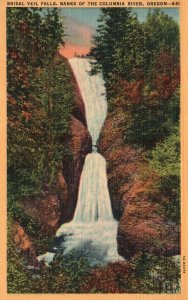 Vintage Postcard Bridal Veil Falls Banks of Columbia River Waterfalls Oregon OR