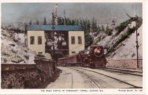 RPPC Tinted CANADA Glacier BC, Train, Connaught Tunnel, Steam Locomotive RR 1930