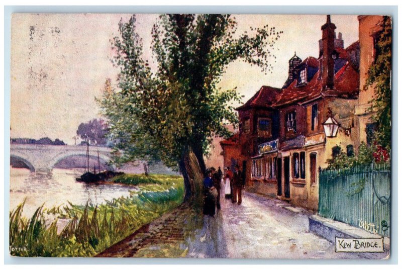 1906 Kew Bridge Middlesex Big Houses River Antique Oilette Tuck Art Postcard 