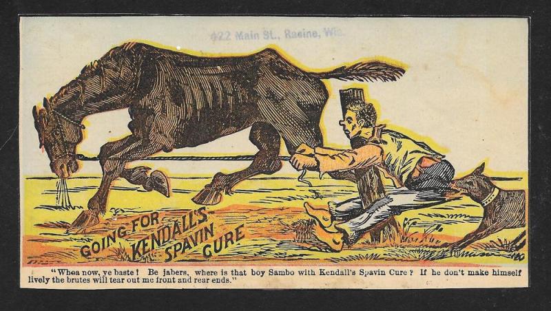 VICTORIAN TRADE CARD Kendall's Spavin Cure Black Man Horse