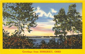 Somerset Ohio 1940s Greetings Postcard Lake Scene Trees