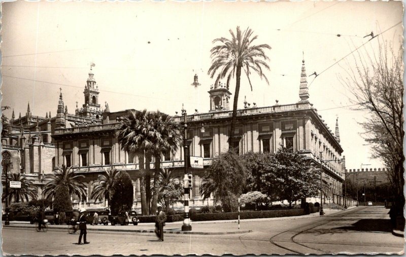 VINTAGE POSTCARD THE INDIAN ARCHIVES IN SEVILLE SPAIN c. 1935 MAILED 1954 (RPPC)