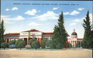 Hattiesburg Mississippi MS Southern College Memorial Entrance Vintage Postcard