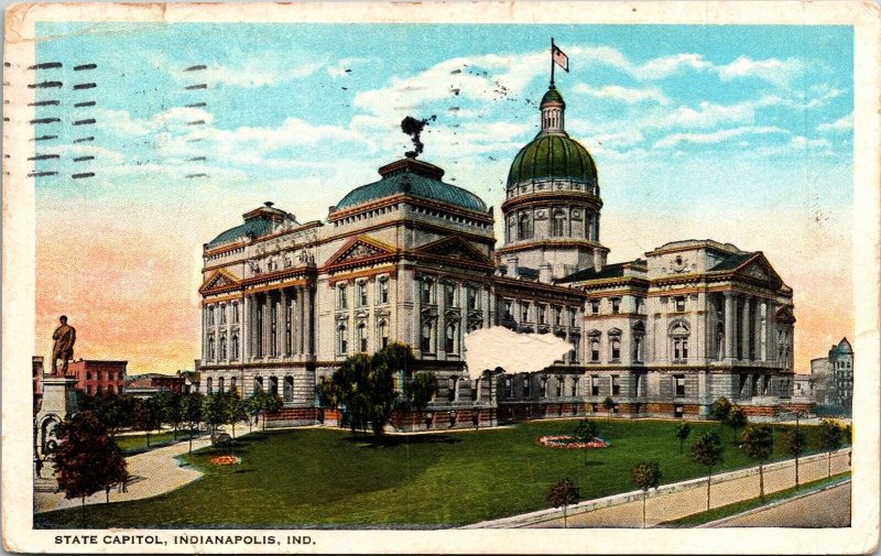 State Capitol Indianapolis Indiana IN WB Postcard PM Cancel Clean WOB Note  