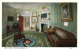 Vintage Postcard 1920's West Parlor Mount Vernon Virginia VA