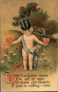 Valentines Cupid Two Hearts as One Embossed c1900-20s Vintage Postcard