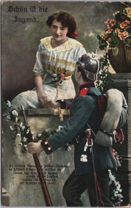 Romantic Couple In Love Soldier Military Vintage Postcard C140