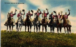 1940s The West Begins in Oklahoma Cowboys Western Postcard
