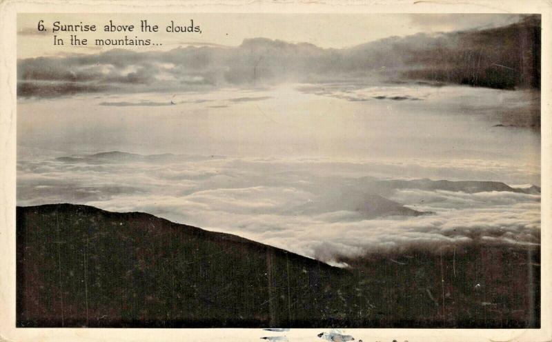 ASHEVILLE NC 1939 POSTMARK-SUNRISE ABOVE THE CLOUDS IN MOUNTAINS-PHOTO POSTCARD 