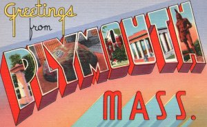 Plymouth MA-Massachusetts, Large Letter Greetings Landmarks, Vintage Postcard