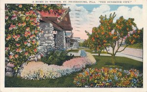 Typical Winter Home in St Petersburg FL Florida Flowers and Gardens pm 1929 - WB