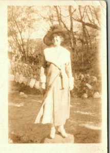 Vintage 1910's RPPC Postcard - Portrait Woman with Large Hat in the Garden