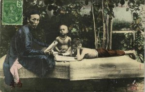 indochina, Vietnam, Native Teacher with his Young Students (1910s) Postcard
