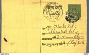 India Postal Stationery George VI 9ps Kuchaman cds  Prag Das Bhagwan Das Mawana