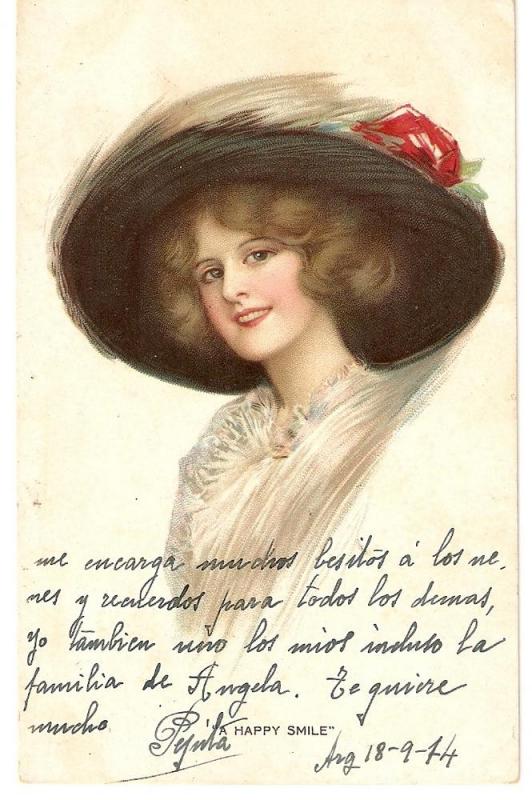 \Beautiful Lady with Big Hat\  Vintage American Postcard
