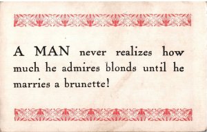 VINTAGE POSTCARD ADULT SATIRE BLONDE HUMOR CARD WORDS UNPOSTED DIVIDED BACK