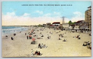 Old Orchard Beach Maine ME Looking South From Pier Bathing Beach Scene Postcard