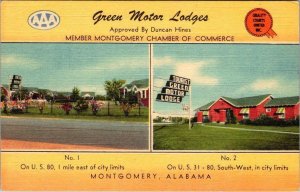 Mobile, AL Alabama GREEN MOTOR LODGES 2~Roadside Motels  ca1940's Linen Postcard