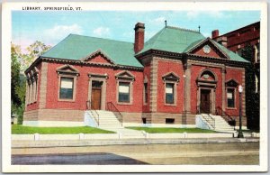 Library Springfield Vermont VT Building Landmark Along Roadway View Postcard