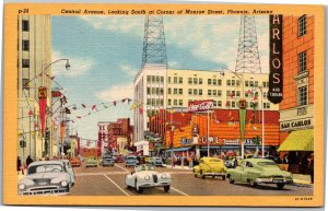 Postcard AZ Phoenix Central Ave Looking South Coca Cola 1951