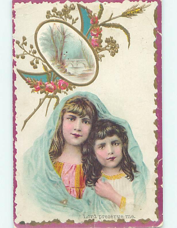 c1910 Two Pretty Girls Sharing One Shawl Covering - Blank Postcard o7414