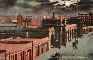 12352 Night View, Entrance to Union Station, Columbus, Ohio 1910