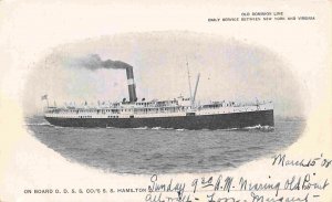 Steamer Hamilton Dominion Line Old Point Comfort Virginia 1908 postcard