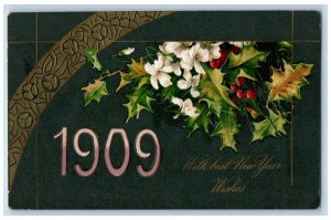 Guttenberg IA Postcard 1909 New Year Flower Holly Berries Winsch Back Embossed