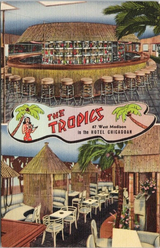 Hotel Chicagoan IL The Tropics Hawaiian Cocktail Lounge UNUSED Postcard F51