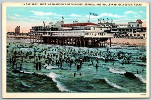Vtg Galveston Texas TX Murdoch's Bath House Seawall & Boulevard 1920s Postcard