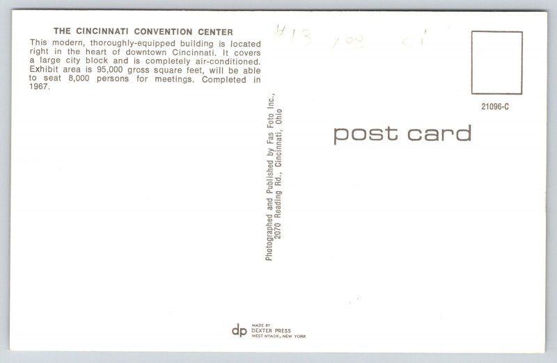 Artist Conception~Cincinnati Ohio~Downtown Convention Center Bldg~1950s Postcard