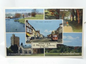 Honiton Devon 1950s Postcard High St Cricket Match All Hallows FishingRiverOtter