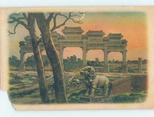 Old Postcard ARCHES BEHIND ANIMAL STATUE Country Of China F4846